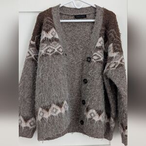 Zara Brown and Cream Fuzzy Button-Front Cardigan